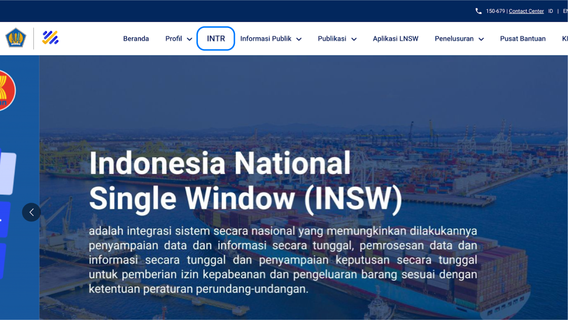 Tampilan halaman Indonesia National Single Window (INSW) sebagai sistem pencarian informasi perdagangan dan HS Code di Indonesia.