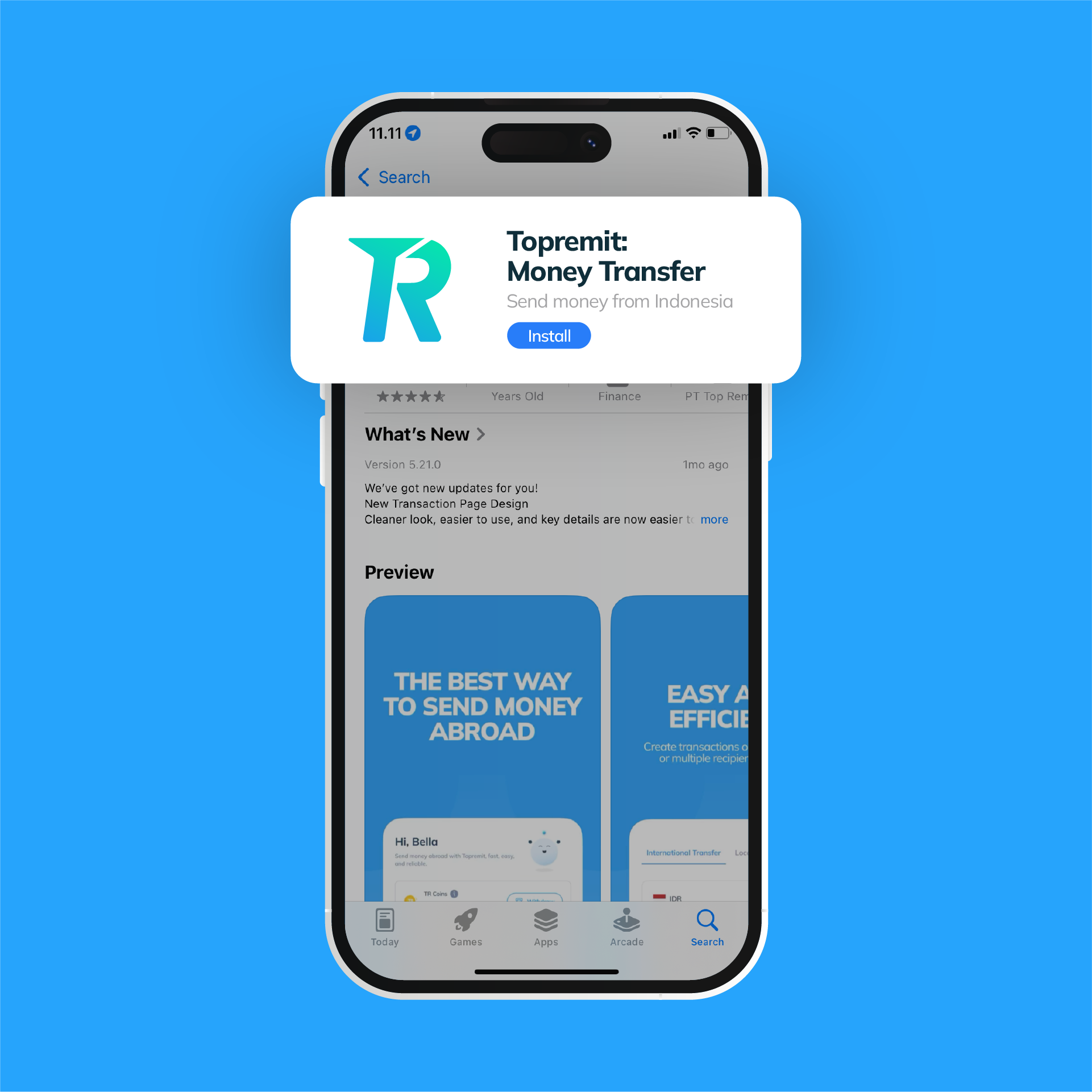 Tampilan aplikasi Topremit di App Store sebagai ilustrasi langkah awal menggunakan layanan remitansi online untuk kirim uang ke Jepang.