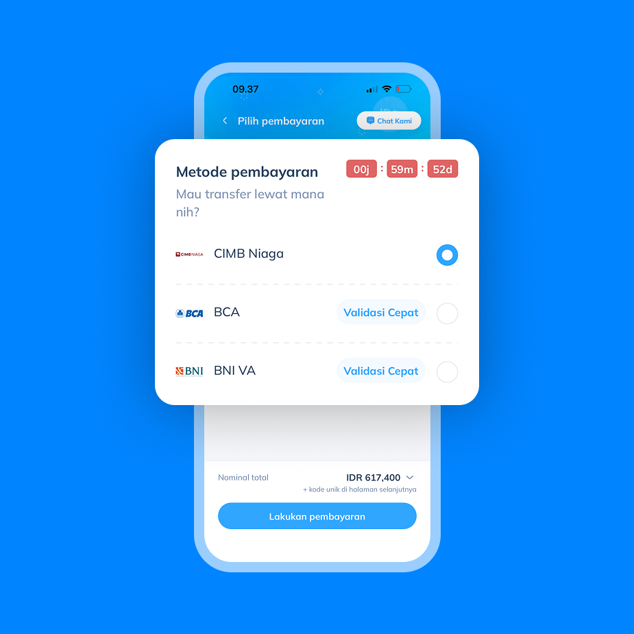 Tampilan layar pilihan metode pembayaran melalui CIMB Niaga, BCA, atau BNI sebagai langkah 8 top up GCash melalui Topremit