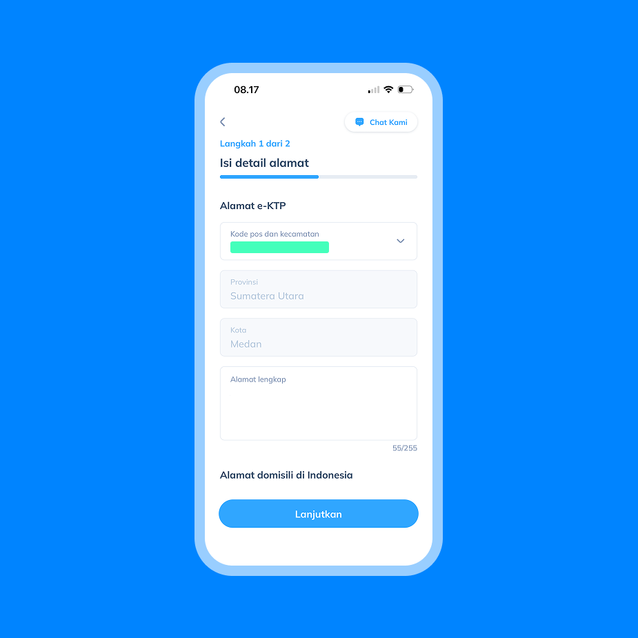 Tampilan layar pengisian alamat e-KTP untuk verifikasi akun Topremit sebagai langkah 3 top up GCash Filipina