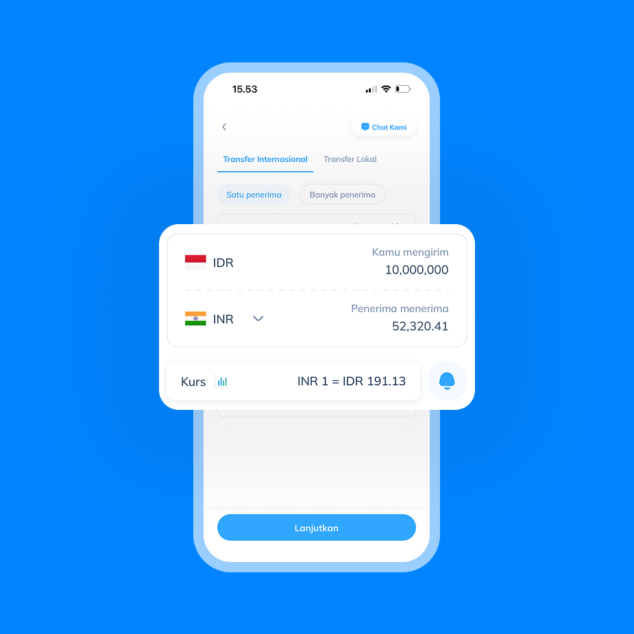 Langkah kedua, memilih negara tujuan India dan memasukkan nominal transfer di aplikasi Topremit