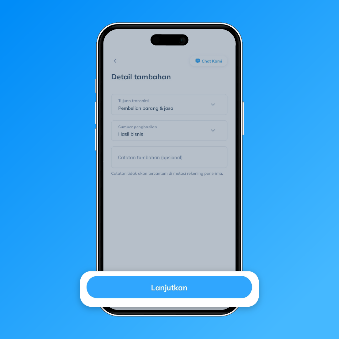 Tampilan aplikasi langkah keempat, melengkapi tujuan transaksi dan sumber penghasilan sebelum kirim USD ke China via Topremit