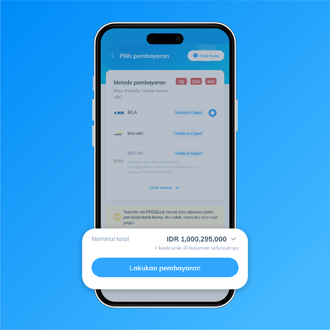 Tampilan aplikasi langkah kelima, memilih metode pembayaran untuk menyelesaikan transfer USD ke China di Topremit
