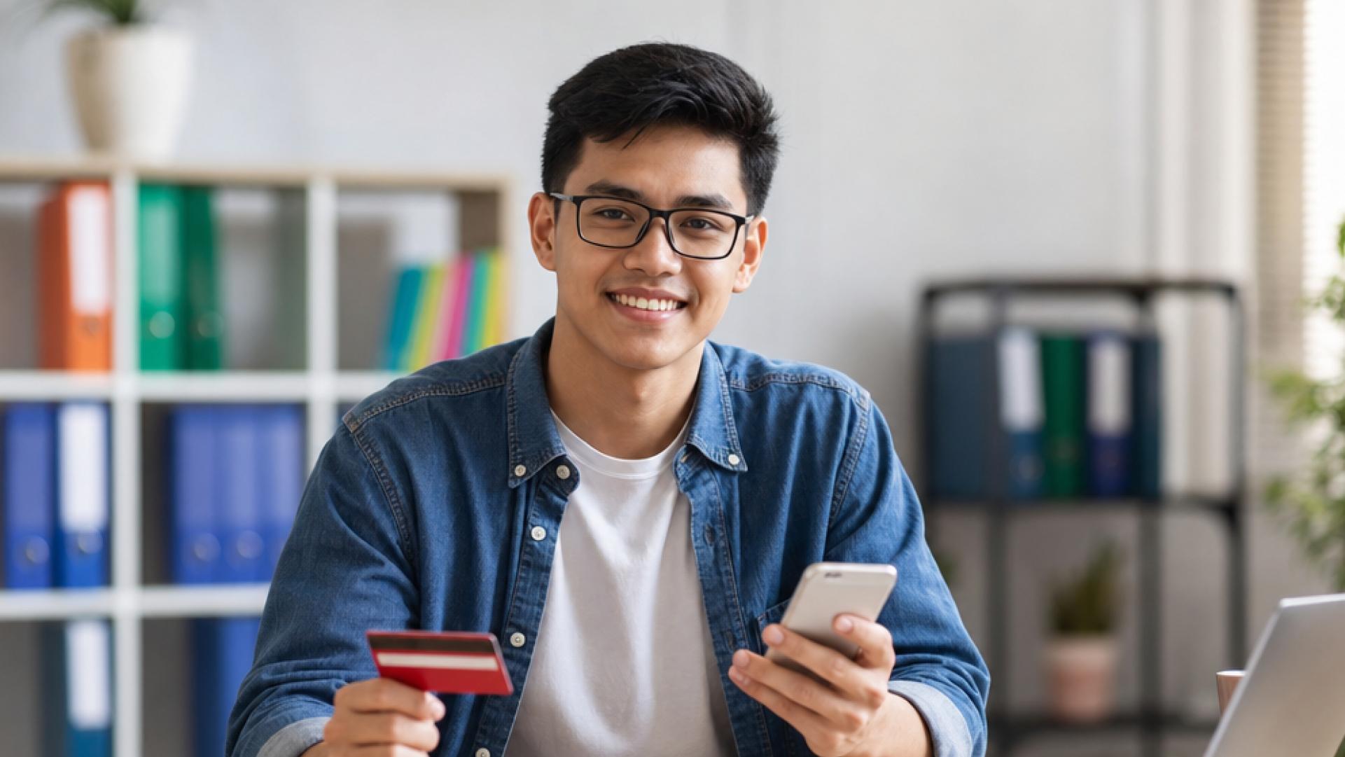 Pengguna internasional memegang kartu bank dan ponsel setelah membuat akun Alipay