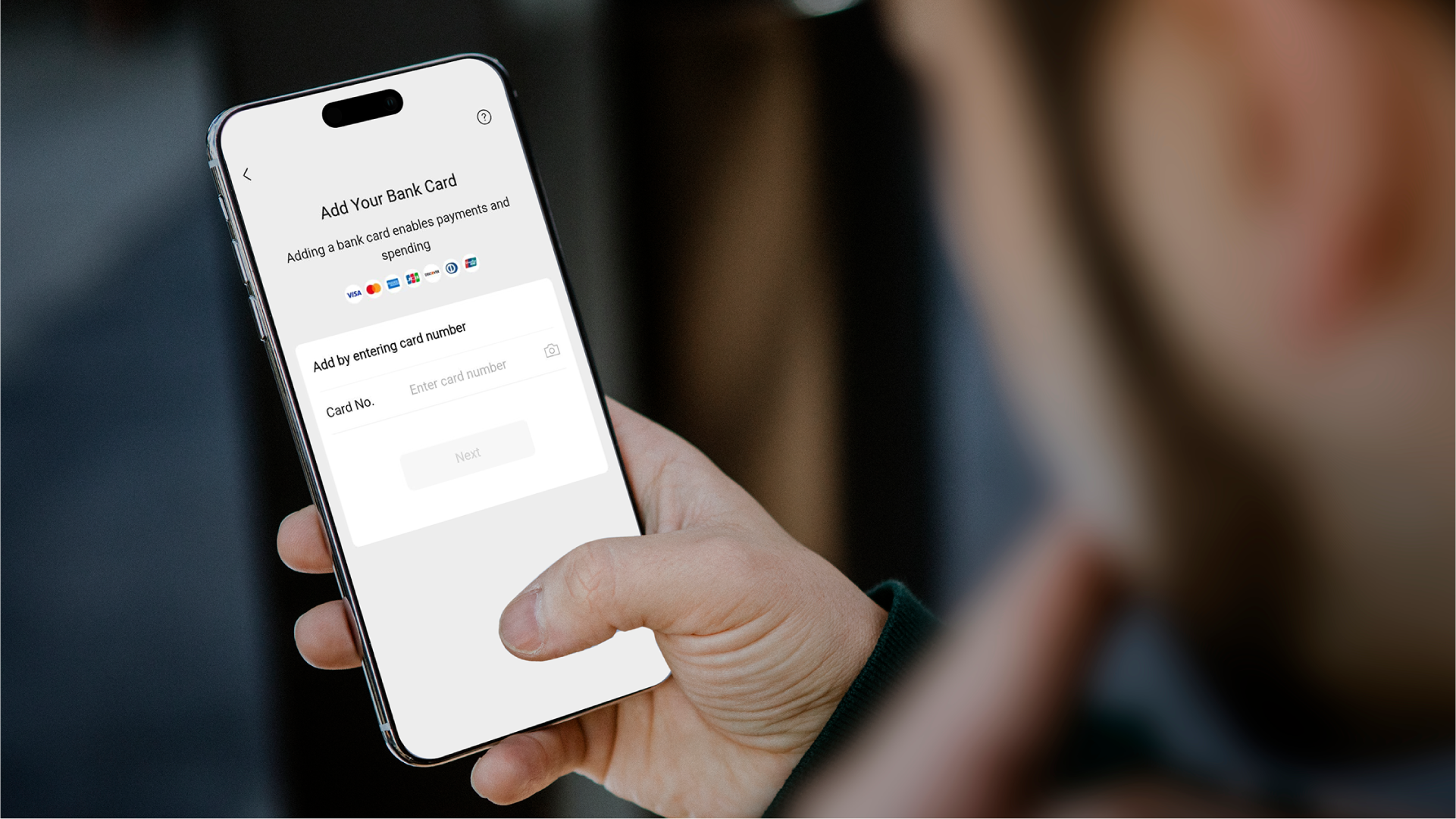 Tampilan menu Add Your Bank Card di WeChat Pay untuk menautkan kartu Visa, Mastercard, UnionPay, dan kartu internasional lainnya.
