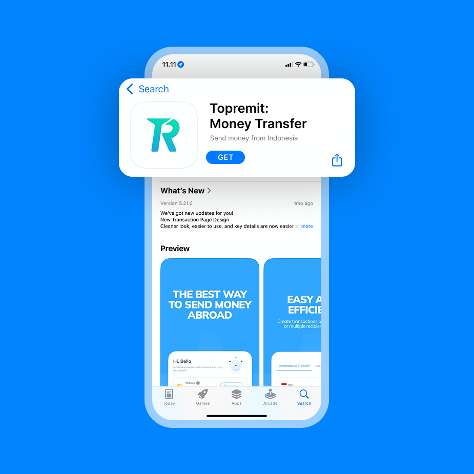 インドネシアから日本へ送金する手順1：App StoreからTopremitアプリをダウンロードする画面