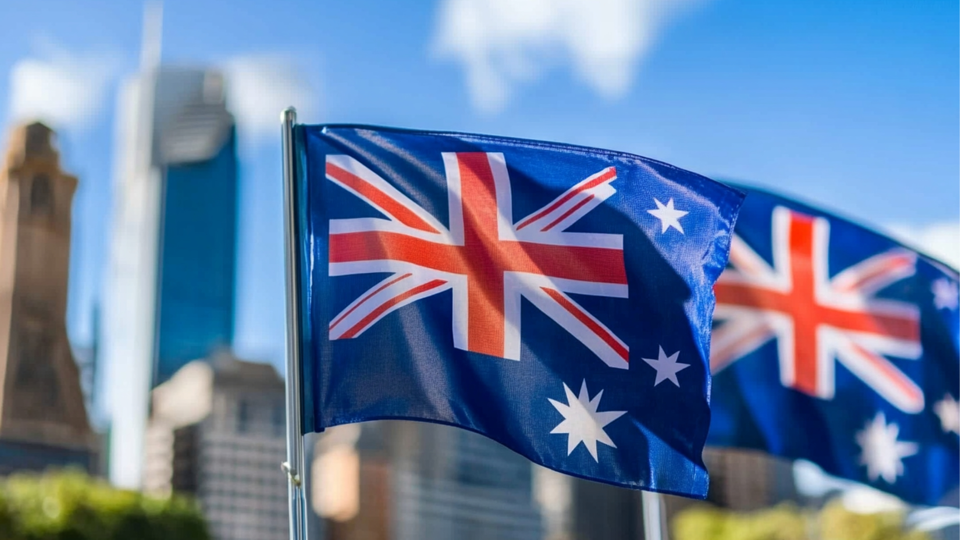 Bendera Australia dengan latar kawasan perkotaan sebagai negara pemasok impor Indonesia