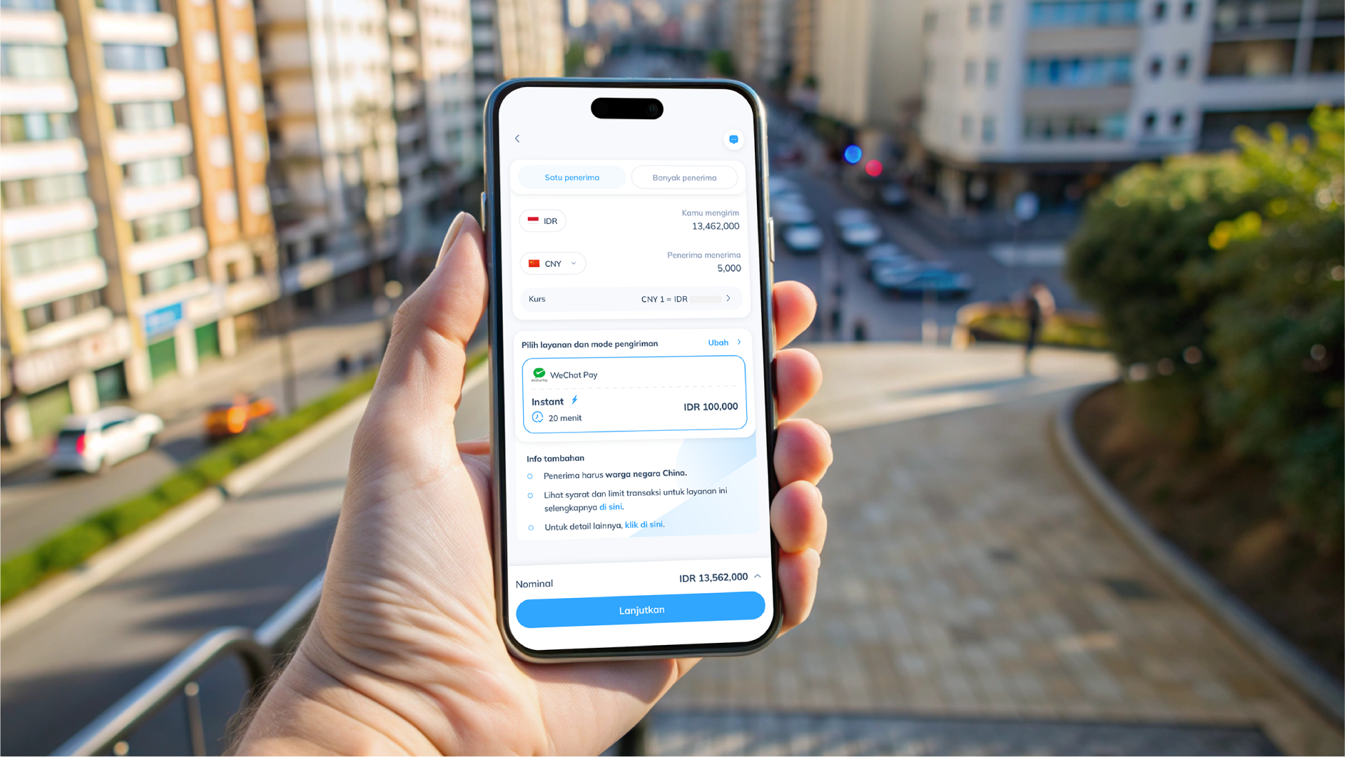 Tampilan layanan WeChat Pay di Topremit untuk transfer CNY dari Indonesia ke China