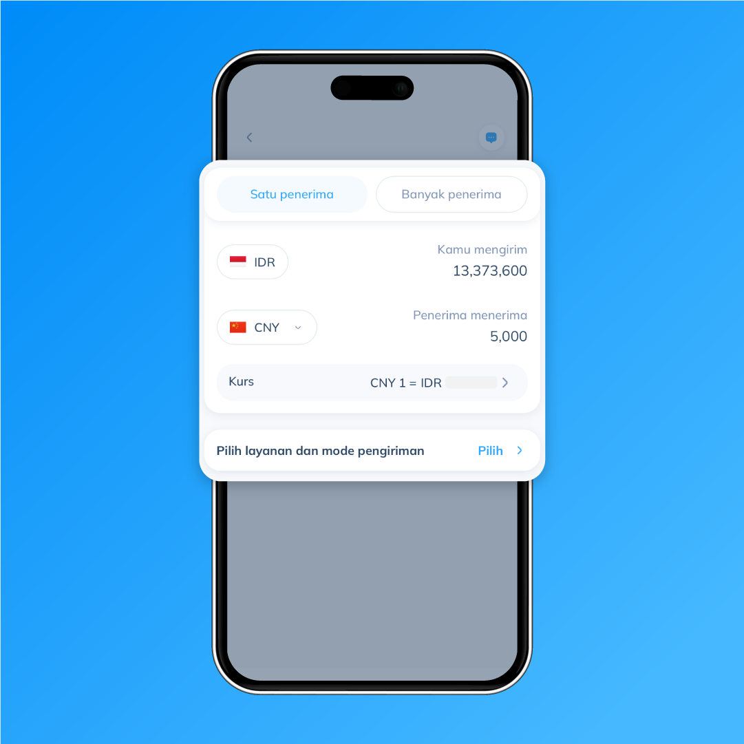 Pilihan China dan mata uang CNY di Topremit sebagai langkah ketiga untuk transfer ke rekening supplier