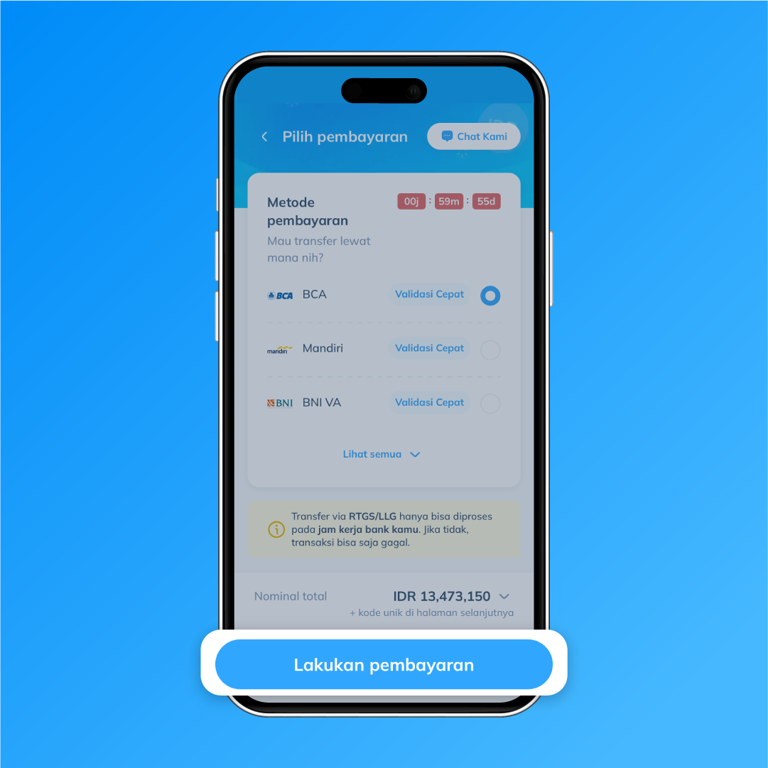 Pilihan metode pembayaran sebagai langkah kelima untuk menyelesaikan transfer UnionPay melalui Topremit