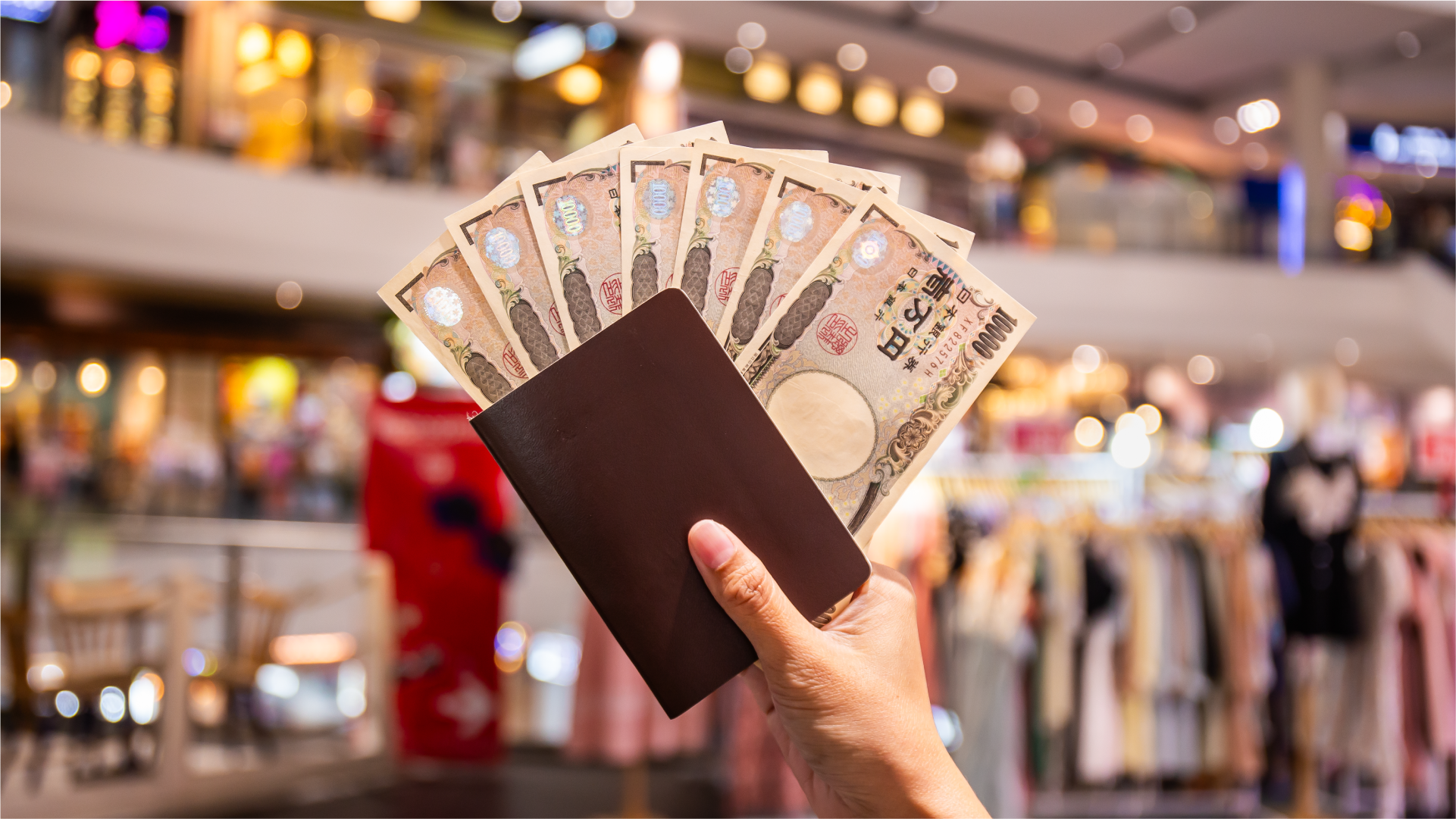 日本円の紙幣と財布を持つ様子、日本へのJPY送金イメージ