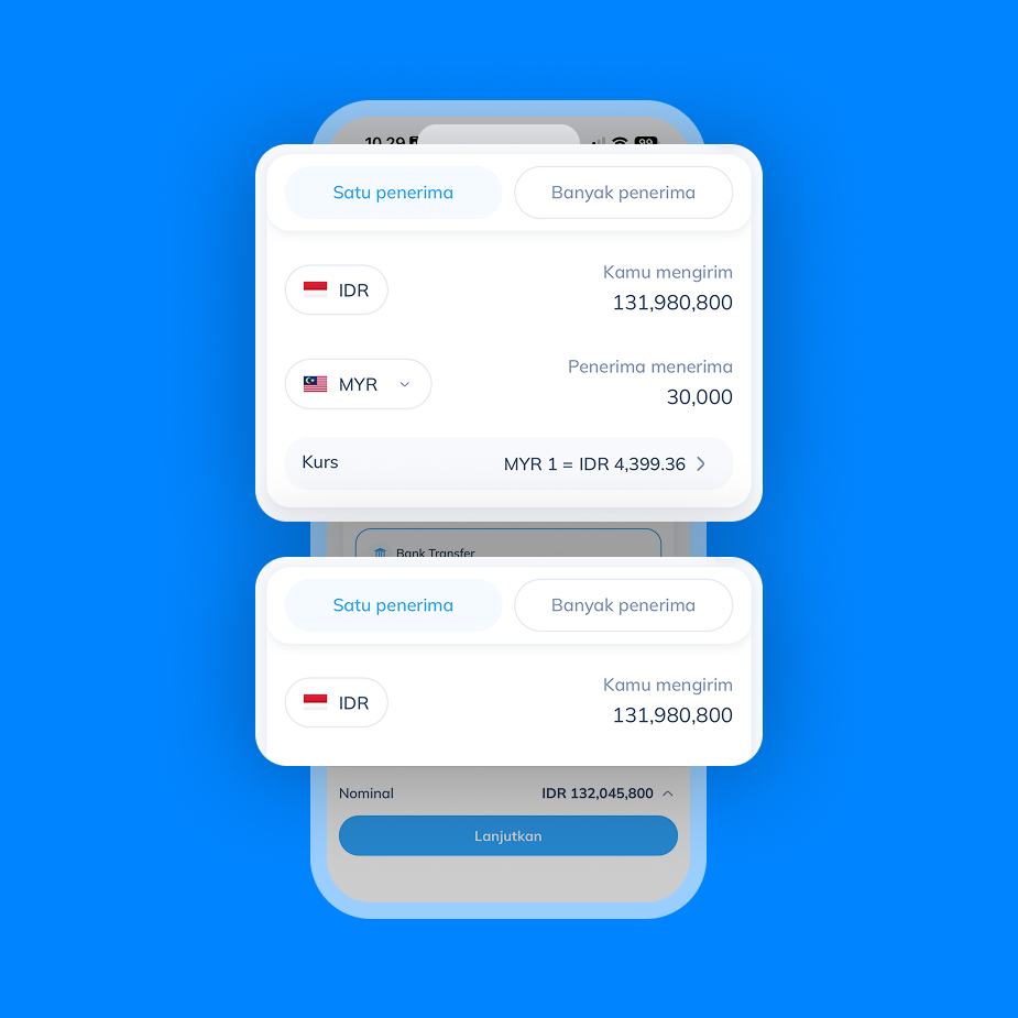 Tampilan pengisian nominal transfer dari IDR ke MYR di aplikasi Topremit