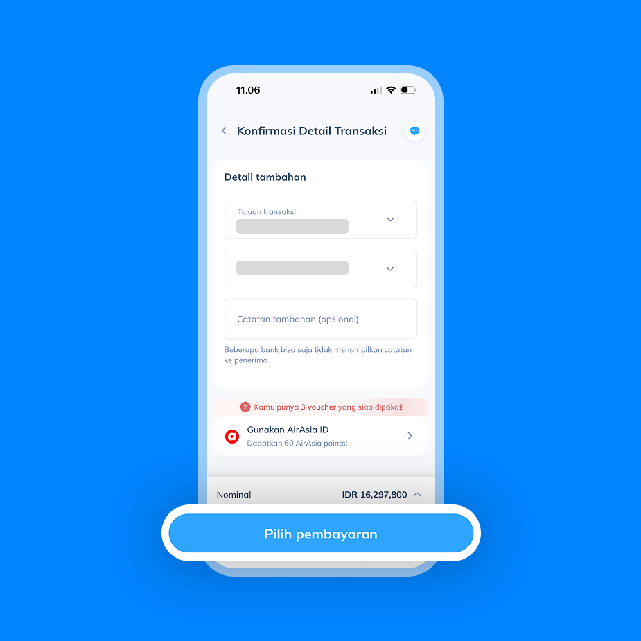 Tampilan layar untuk mengisi kelengkapan info transaksi di aplikasi Topremit sebagai langkah ke-4 kirim uang ke Thailand dengan melengkapi data penerima.