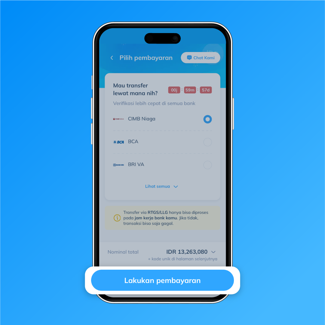 Tampilan layar pilihan metode pembayaran Topremit sebagai langkah ke-5 untuk menyelesaikan pembayaran dan mengirim uang ke e-wallet Malaysia.