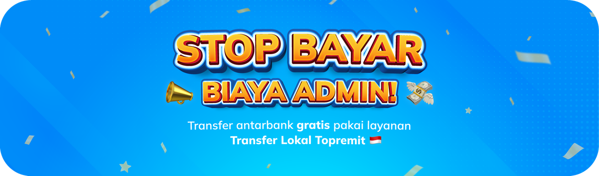 Banner promo transfer tanpa biaya admin untuk kirim uang antar bank di Indonesia via Topremit