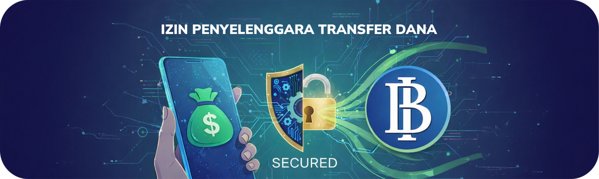 Ilustrasi futuristik aplikasi kirim uang yang memiliki "Izin Penyelenggara Transfer Dana" dari Bank Indonesia.