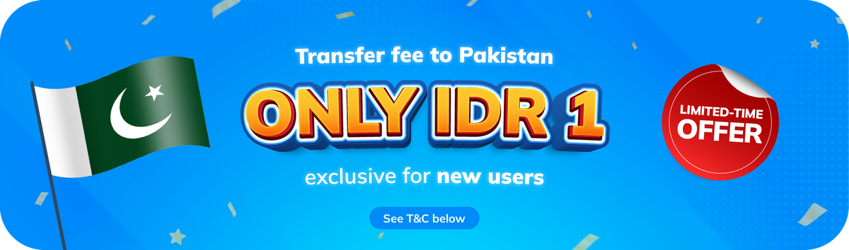 Enjoy IDR 1 Transfer Fee to Pakistan!