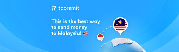 A banner showing the money transfer illustration from Indonesia to Malaysia.  