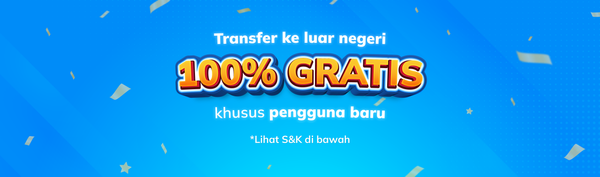 Banner transfer GRATIS ke luar negeri khusus pengguna baru