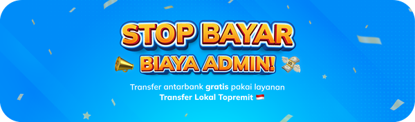 Banner promo transfer tanpa biaya admin untuk kirim uang antar bank di Indonesia via Topremit