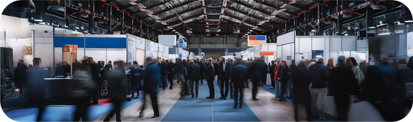 Suasana pameran dagang internasional dengan banyak pengunjung dan booth supplier dari berbagai industri.