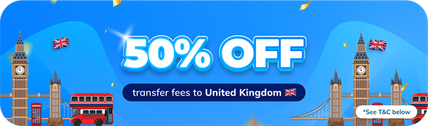50% OFF Transfer Fees to United Kingdom