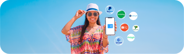 Ilustrasi 7 e-wallet terbaik di Filipina seperti GCash, Maya, PalawanPay, ShopeePay, Coins.ph, GrabPay, dan PayPal